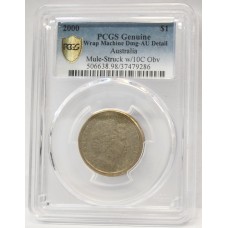 AUSTRALIA 2000 . ONE 1 DOLLAR COIN . ERROR . MULE . STRUCK ON TEN CENT